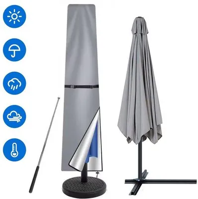 Immagine prodotto di Copertura protettiva per ombrelloni, 190x50x30 cm - Copertura impermeabile per ombrelloni con cerniera e asta telescopica - Resistente ai raggi UV - Tessuto Oxford - Grigio