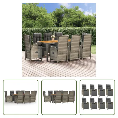 Produktbild von The Living Store 9-tlg. Garten-Essgruppe mit Kissen Grau Poly Rattan