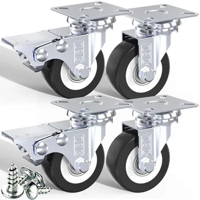 Image de Roulettes doubles robustes de 50 mm en PU, 2 roues avec frein