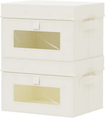 Productafbeelding van Opbergdozen met kijkvenster, 26 x 20 x 17 cm, set van 2, beige, voor kleding
