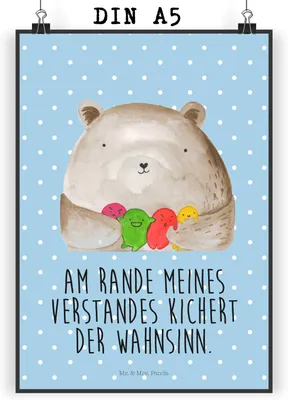Produktbild von Mr. & Mrs. Panda Bild Bär Gefühl DIN A5 - Blau Pastell - Geschenk, kunstdruck poster, Wahnsinn, Wandbild, Verrückt, wanddeko, Durchgedreht, Plakat, Teddy, drucke