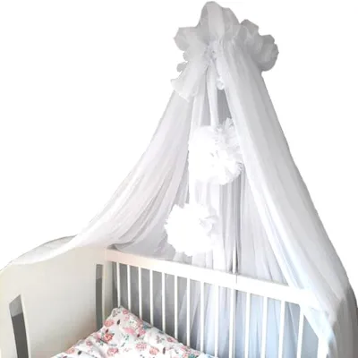 Produktbild von Baldachin für Kinderbett Tüll weiß + Pompons / Camicco