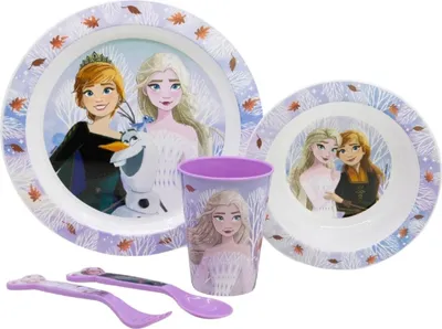 Produktbild von Disney Frozen Teller-Set Mikrowellengeeignet 5-teiliges Kindergeschirr mit rutschfestem Boden