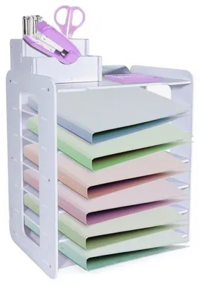 Produktbild von 7-Lag-A4-Briefbüro-Organizer mit stapelbaren Archivfächern, weiß