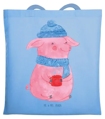 Produktbild von Mr. & Mrs. Panda Jutebeutel Schwein Glühwein - Sky Blue - Geschenk, Laptoptasche, Tote Bag, Weihnachten, Weihnachtsmarkt, canvas tasche, Shopping, Punsch, Glühschwein