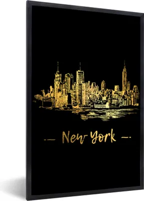 Produktbild von MuchoWow® MuchoWow® Gerahmtes Poster New York - Skyline - Schwarz 40x60 cm - Poster mit zchwarzem Bilderrahmen - Papierdruck - Wandbilder