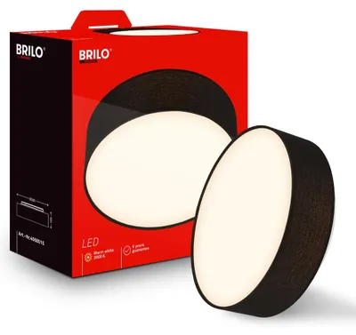 Image de Briloner Plafonnier LED abat-jour en tissu Ø30x10,5 cm rond 16W 1800lm 3 000K blanc chaud noir - Lustre salon chambre cuisine couloir