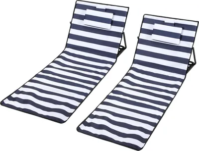 Immagine prodotto di Tappetino da spiaggia Clanmacy con tracolla, poggiatesta e schienale regolabile in poliestere 600D blu e bianco, 2 pezzi, 158 cm x 55 cm