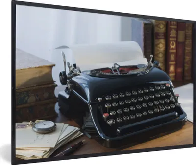 Produktbild von MuchoWow® MuchoWow® Gerahmtes Poster Schreibmaschine - Retro - Schwarz 60x40 cm - Poster mit zchwarzem Bilderrahmen - Printing - Wanddeko Schlafzimmer