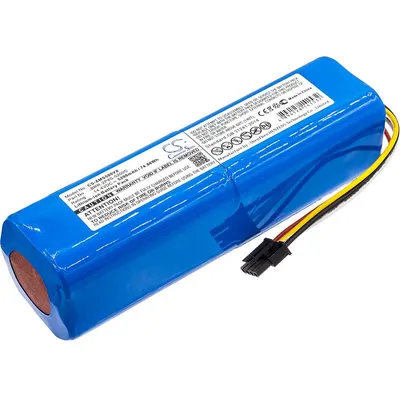 A blue lithium-ion battery pack with a black connector and wires, shown on a white background.
