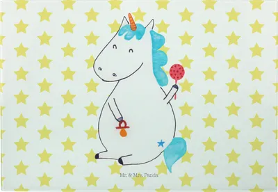 Produktbild von Mr. & Mrs. Panda Schneidebrett Glas Einhorn Baby - Weiß - Geschenk, vesperbrett, Geburt, Brotzeitplatte, Geburtstag, Servierplatte, Unicorn, Schneideplatte, Hackbrett
