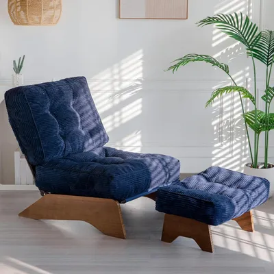 Akzentstuhl mit Fußstütze, verstellbare Rückenlehne, Samt, 70 cm, marineblau