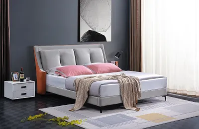 Produktbild von Klassisches Bett Doppelbett Betten Holz Grau Stil Echtes Holz Schlafzimmer Neu