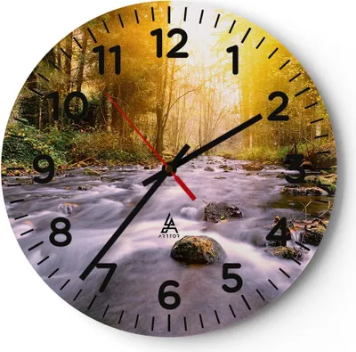 Produktbild von Wanduhr - Rund - Glasuhr - Herbst Wald Berg Fluss - 30x30cm - Schleichendes Uhrwerk - Lautlos - zum Aufhängen bereit - Dekoration Modern - Wanddekoration aus Glas - C4AR30x30-0504