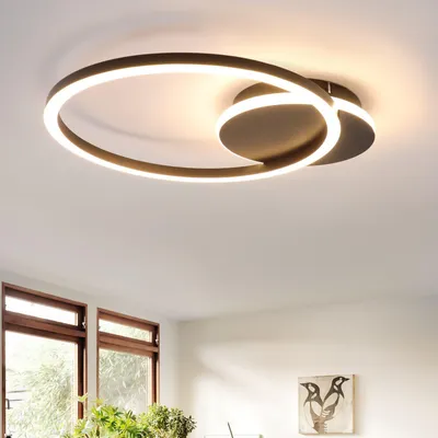 Image de ZMH plafonnier LED plafonnier salon 24W lampe de cuisine noir design moderne lampe de salon 2 anneaux 3000K blanc chaud lampe de chambre couloir métal plafonniers pour cuisine bureau