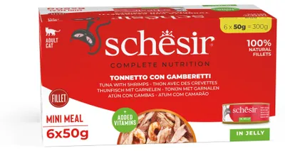 Productafbeelding van Schesir, Bonito met garnalen in gelatine, volwaardig natvoer voor katten, met z