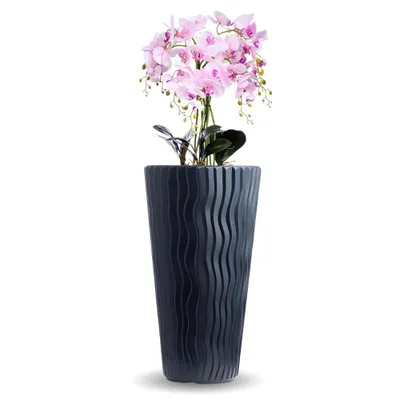 Produktbild von Künstliche Orchidee Schmetterling Rosa Blüten mit Deko Hochtopf Kunstblume Kunststoff Textil 130cm hoch realistisch für Wohnzimmer Büro Praxis