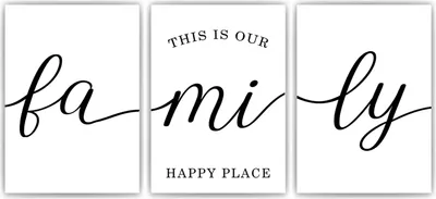 Produktbild von 3er Set Familienposter – Happy Place Poster Familie Wandbild Wohnzimmer – A4 (21x29.7cm) / ohne Bilderahmen