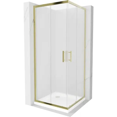 Obrázek produktu pro Mexen Rio čtvercový sprchový kout 70 x 70 cm, Vzor jinovatky, Zlatá + sprchová vanička Flat, Bílá - 860-070-070-50-30-4010G