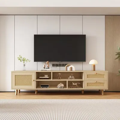 Produktbild von ODIKALO TV-Schrank TV-lowboard Unterschrank 160cm Rattan 70-Zoll-Fernseher 2 Schubladen