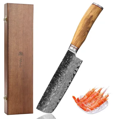 Nakiri Damastmesser 17 cm Klinge Olivenholzgriff