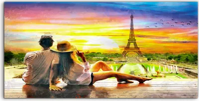 Produktbild von Coloray Acrylbild 100x50  Wandbild Acrylbilder Sonnenuntergang und Eiffelturm Paris