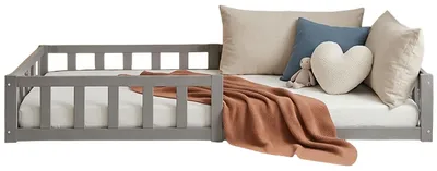 Produktbild von Homestyle4u Kinderbett 90x200 mit Rausfallschutz Grau Bodenbett Montessori Bett mit Lattenrost