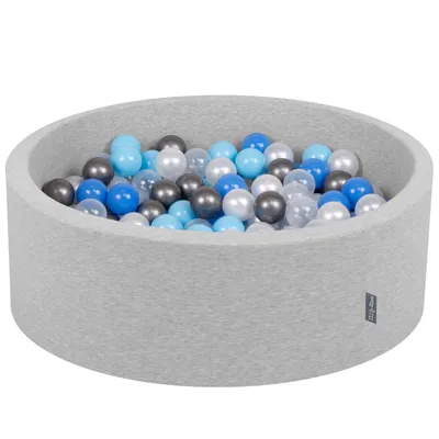 Obrázok produktu pre KiddyMoon 90x30cm/300 loptičiek ∅ 7cm Okrúhly Detské penové loptičky  vyrobené v EÚ, Svetlo šedá: Perleťová/Modrá/Baby Modrá/Transparentná/Strieborná