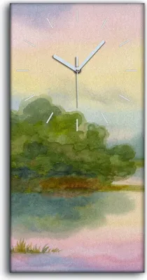 Produktbild von Wanduhr Uhr Wandbild Leinwand 30x60 Aquarell Natur Baum Sonnenuntergang - weiße Hände