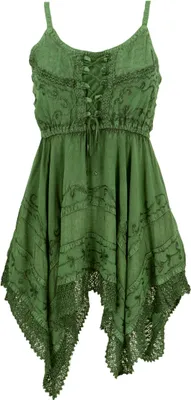 Produktbild von Besticktes Indisches Minikleid Boho Chic, Zick Zack Hippie Tunika, Mittelalterkleid - Grün, Damen, Viskose, Kleider