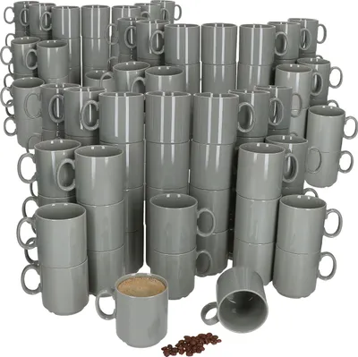 Produktbild von 120er Set Event Kaffeebecher 250ml grau Porzellan-Tassen stapelbar