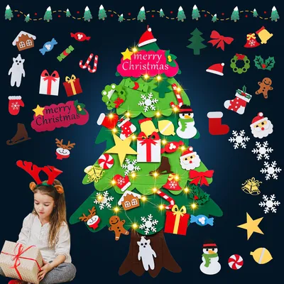 Obrázek produktu pro Jiubiaz Felt vánoční stromek děti, DIY vánoční stromek Felt děti s ozdobami dekorace, 3D Felt vánoční stromek, Felt vánoční stromek Set pro domácí zdobené vánoční stromek