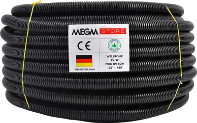Produktbild von Flexibles Leerrohr Wellrohr 750N Schwarz| M16 M20 M25 M32 M40 M50 Kabelschutz Schutz Rohr ungeschlitzt (Ø 19 mm innen/Ø 25 mm außen / 25m)