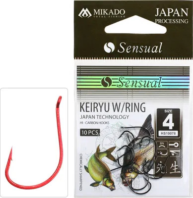 Produktbild von 10 x MIKADO KEIRYU rote Angelhaken  mit Öhr Brassenhaken für Made Wurm Maiscocktails  # 4