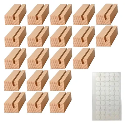 Immagine prodotto di Omgoods - Set di 20 supporti per foto in legno - Porta biglietti da tavolo - Porta menu - Porta segnaposto - Aspetto naturale - 10 x 3 x 2 cm - Supporto per biglietti