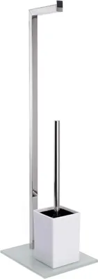 Produktbild von MSV Bad Serie "SYDNEY" Stand WC Garnitur aus Edelstahl und Glas mit herausnehmbaren Innenbehälter für die WC Bürste Weiß