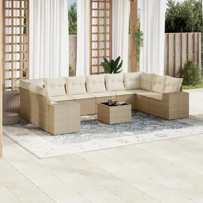 Produktbild von 11-tlg. Garten-Sofagarnitur mit Kissen Beige Poly Rattan 3255415