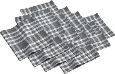 Produktbild von 12x Landhaus Stoffservietten Baumwolle 45x45 grau kariert Stoff Tisch Servietten