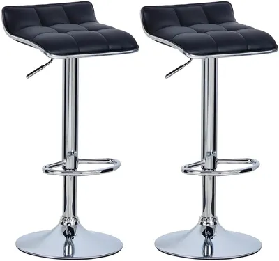 Image de Ensemble de 2 tabourets de bar - Tabourets de bar modernes - Réglables en hauteur - Pivotants - Rembourrés - Similicuir - Acier chromé - Noir