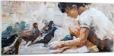 Produktbild von Bilder auf glas - Kind Vogel Karma - 120x50cm - Glasbilder - Wandbilder - Kunstdruck - zum Aufhängen bereit - Wanddekoration aus Glas - Glas Bilder - Wandbild auf Glas - Einteilig - GAB120x50-3417
