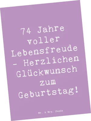 Produktbild von Mr. & Mrs. Panda Postkarte Spruch 74. Geburtstag Lebensfreude - Lavendeltraum - Geschenk, Glückwunsch, Alter, Ideen, besondere Anlässe, Grußkarte, siebzigvierter