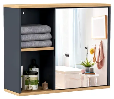 Produktbild von Spiegelschrank für das Bad mit 3 verstellbaren Einlegeböden und 2 offenen Fächern, 60 x 20 x 50 cm