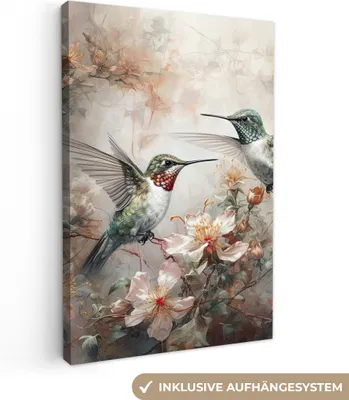 Produktbild von Wanddeko 80x120 cm - Tiere - Kolibri - Vögel - Blumen - Pflanzen, Deko Wohnzimmer, Bilder, Wanddeko