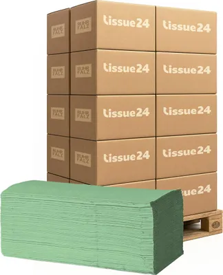 Produktbild von Tissue24 Grüne Z-Falz Papierhandtücher 2-lagig – 38 g/m², 3200 Blatt, Palette 20 VE, hygienische Einzelentnahme