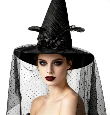 Hexenhut mit Rosen und Schleier für Damen, Halloween