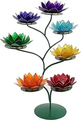Immagine prodotto di Espositore Chakra Lotus verde + 21 portacandele-- 49x32 cm