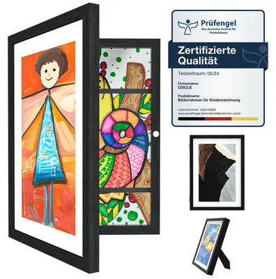 Image de Cadre photo pour dessins d'enfants - Avec ouverture frontale pour l'insertion des œuvres - Pour les créations au format A4 - Noir