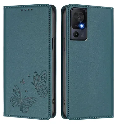 Image de Étui en cuir pour TCL 40 SE, motif papillon, étui à rabat avec porte-appareil, vert
