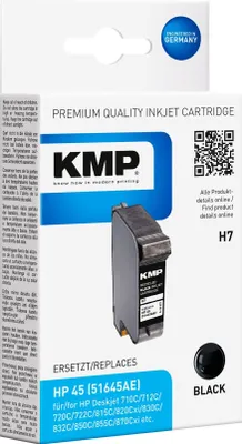 Obrázek produktu pro KMP H7 - 42 ml - Schwarz - kompatibel - Tintenpatrone (Alternative zu: HP 45, HP 51645AE)