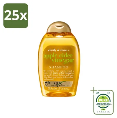 Immagine prodotto di 25 flaconi di shampoo "Apple Cider Vinegar" di OGX, per capelli chiari e luminosi, da 385 ml - confezione grande - 25 pezzi